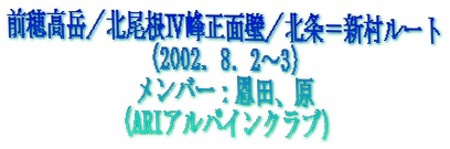 �O�䍂�x�^�k�����W�����ʕǁ^�k�����V�����[�g
�i2002�D8�D2�`3�j
�����o�[�F���c�A��
�iARI�A���p�C���N���u�j